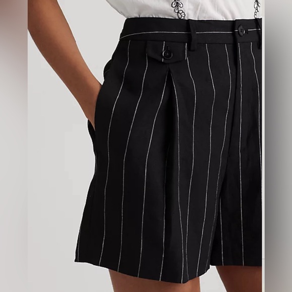 Ralph Lauren Pinstripe Pleated Linen Short - Picture 4 of 5